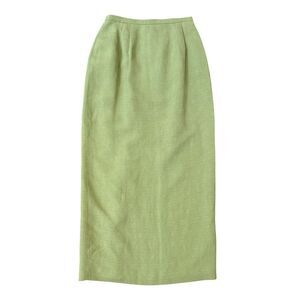 Anna Carole VTG silk/linen pencil midi skirt sage green back slit 4 runs small